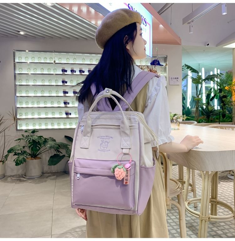 Backpack Embroidered Two Nylon Tone Charm Set / Bag