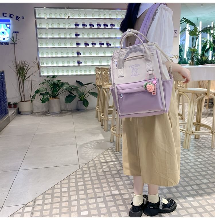 Backpack Embroidered Two Nylon Tone Charm Set / Bag