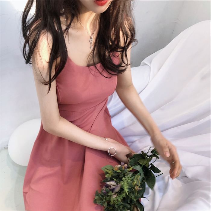 Maxi Sundress Back Spaghetti Plain Strap Open