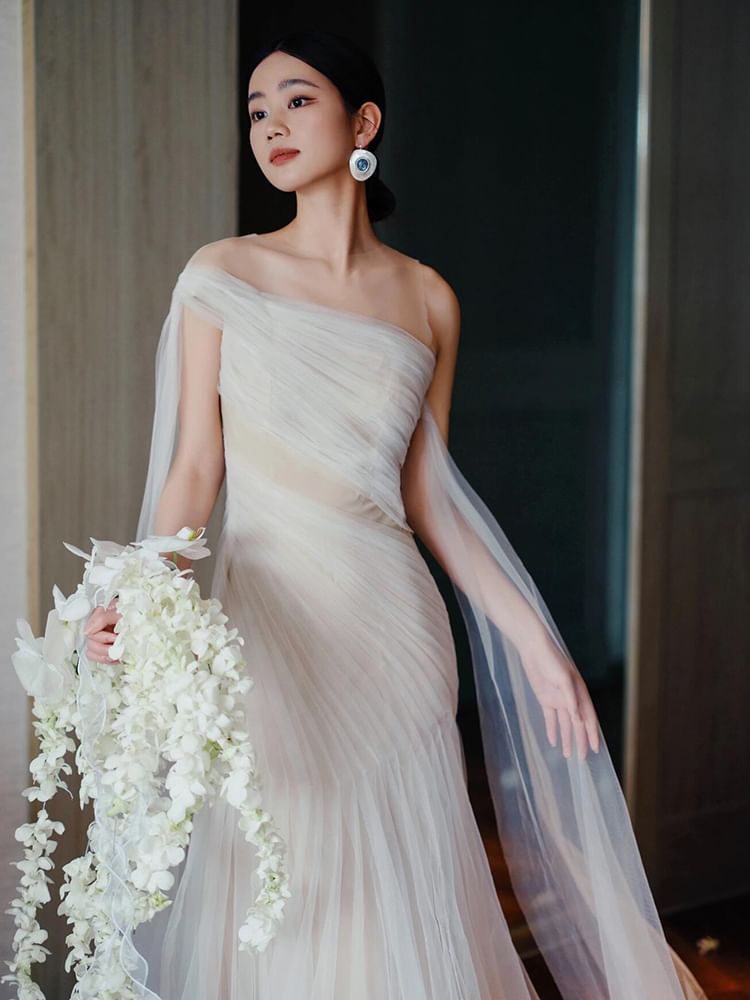 Tulle Sheath One Shoulder Evening Dress
