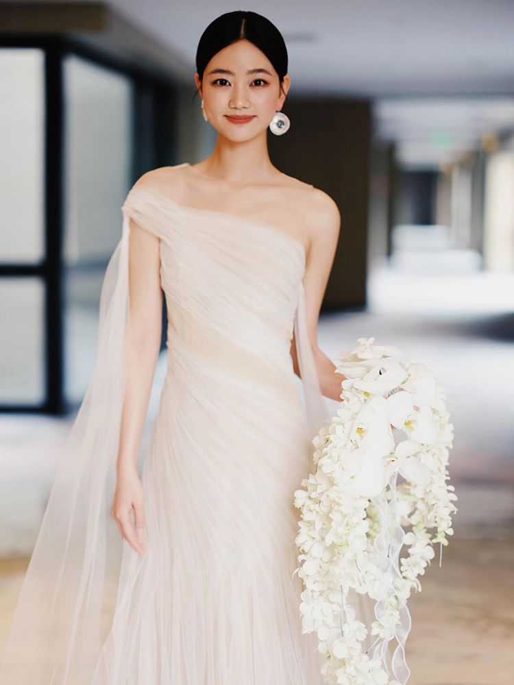 Tulle Sheath One Shoulder Evening Dress