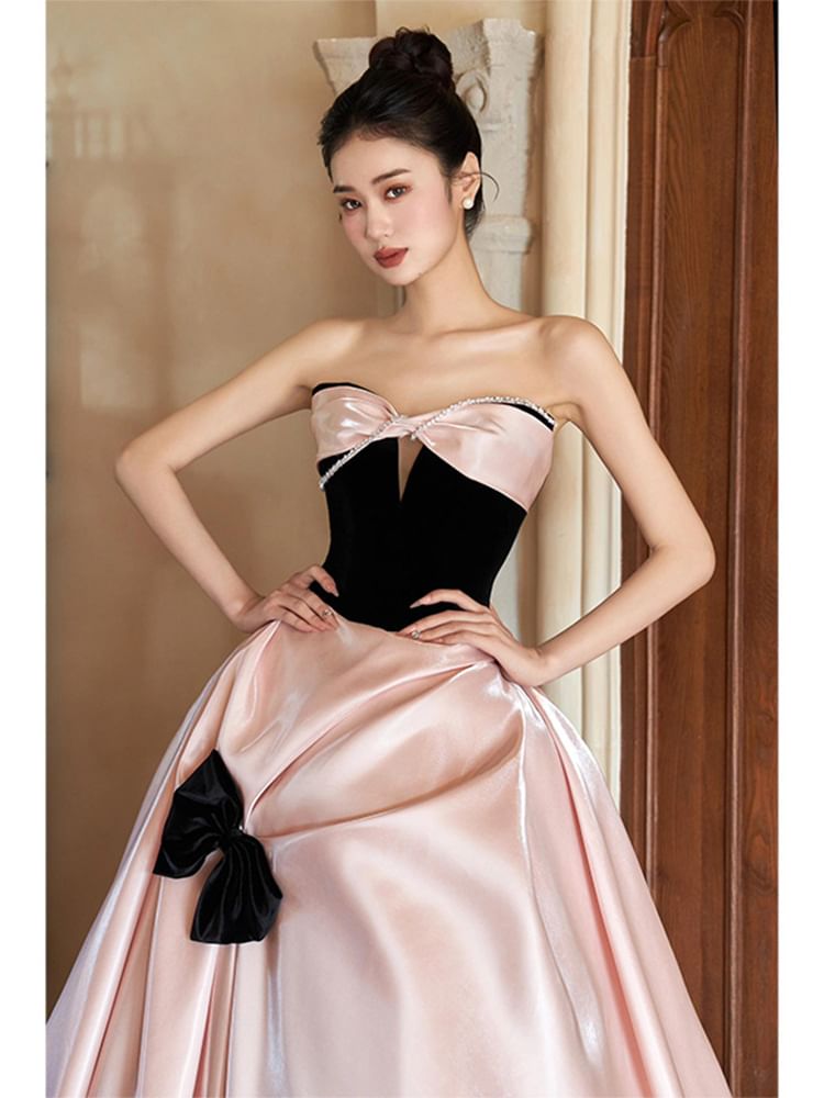 Two Evening Strapless A-Line Tone Bow Dress