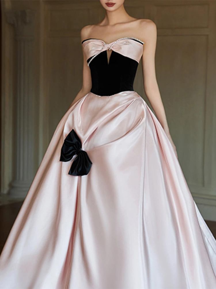 Two Evening Strapless A-Line Tone Bow Dress
