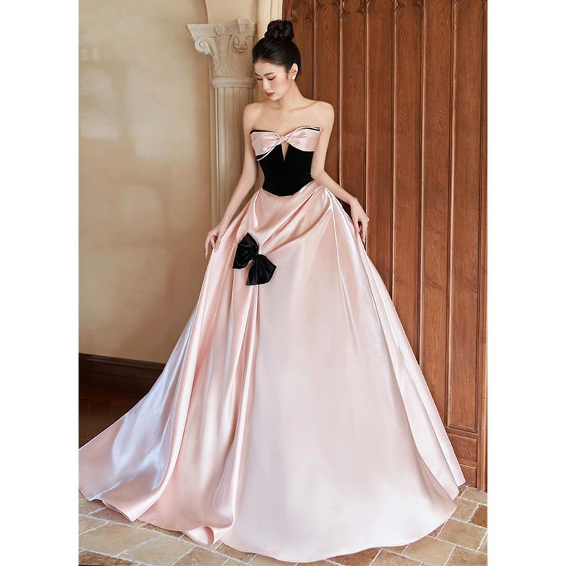 Two Evening Strapless A-Line Tone Bow Dress