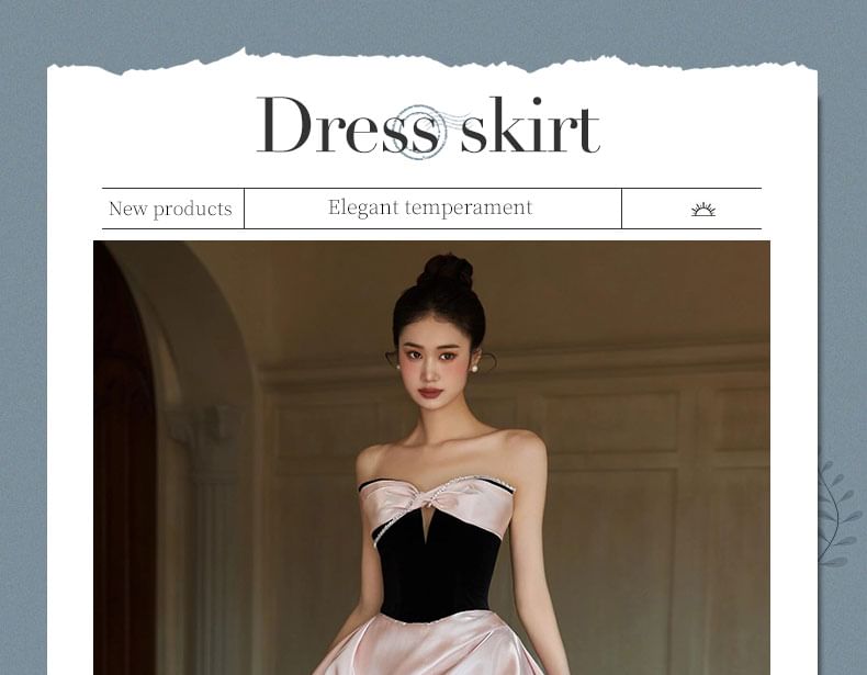 Two Evening Strapless A-Line Tone Bow Dress