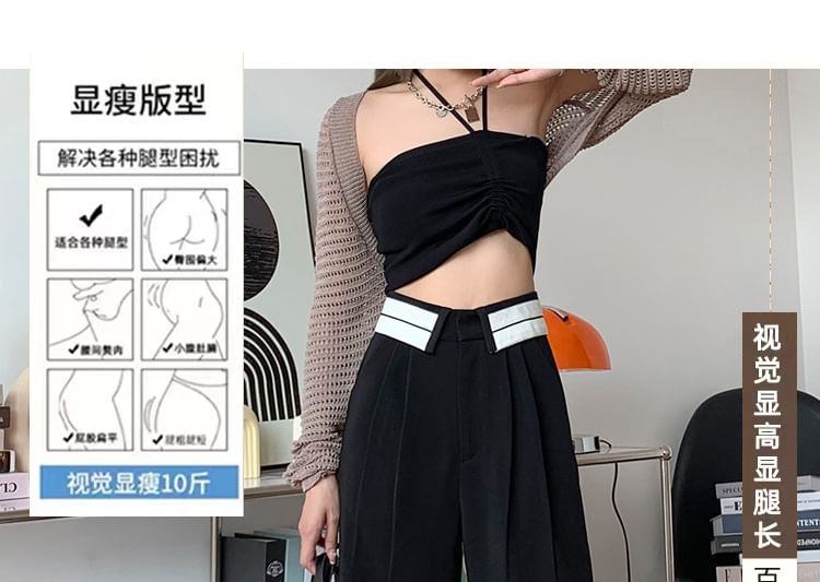 Pleated Wide High Suit Waist Leg Striped Pants