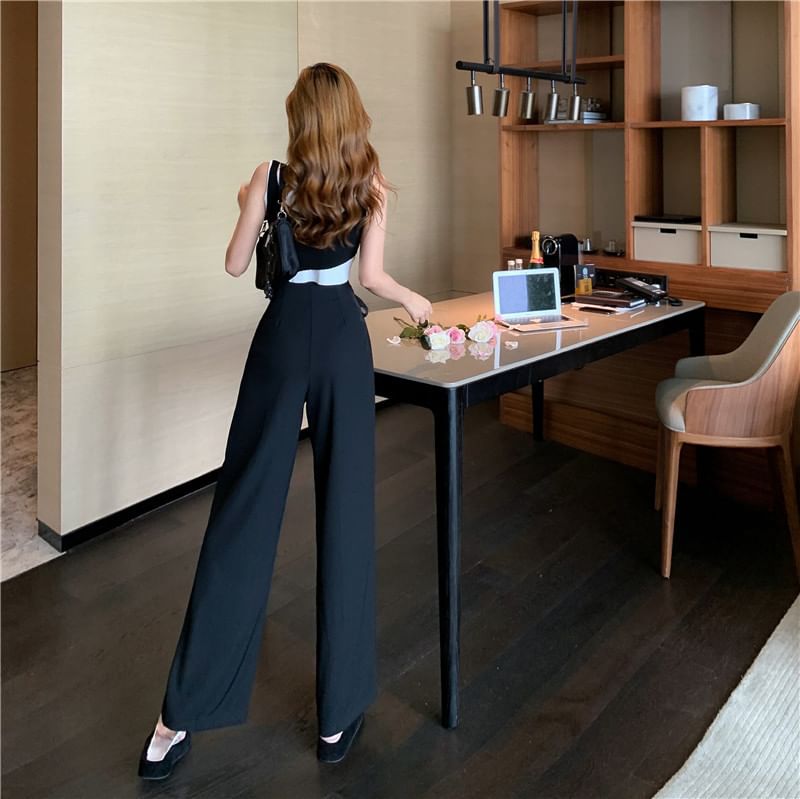 Leg Dress Wide Waist Tie-Up High Plain Pants