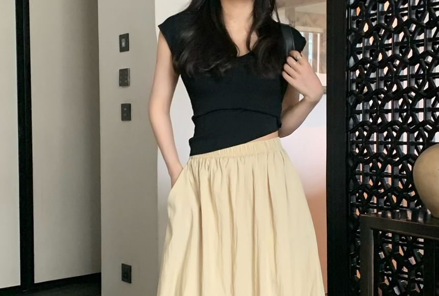 Skirt Maxi Plain A-Line Waist Elastic