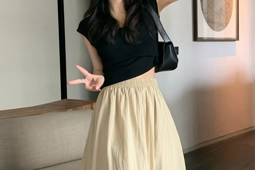 Skirt Maxi Plain A-Line Waist Elastic