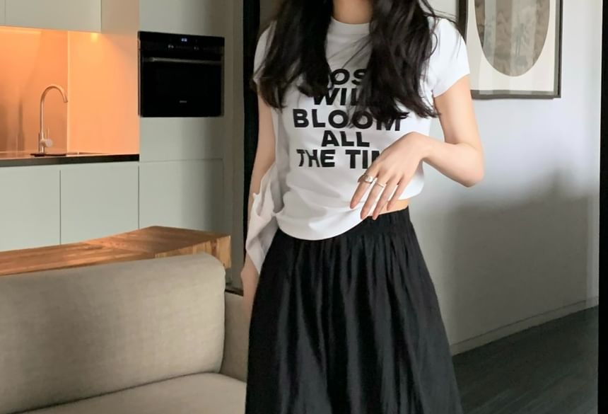 Skirt Maxi Plain A-Line Waist Elastic