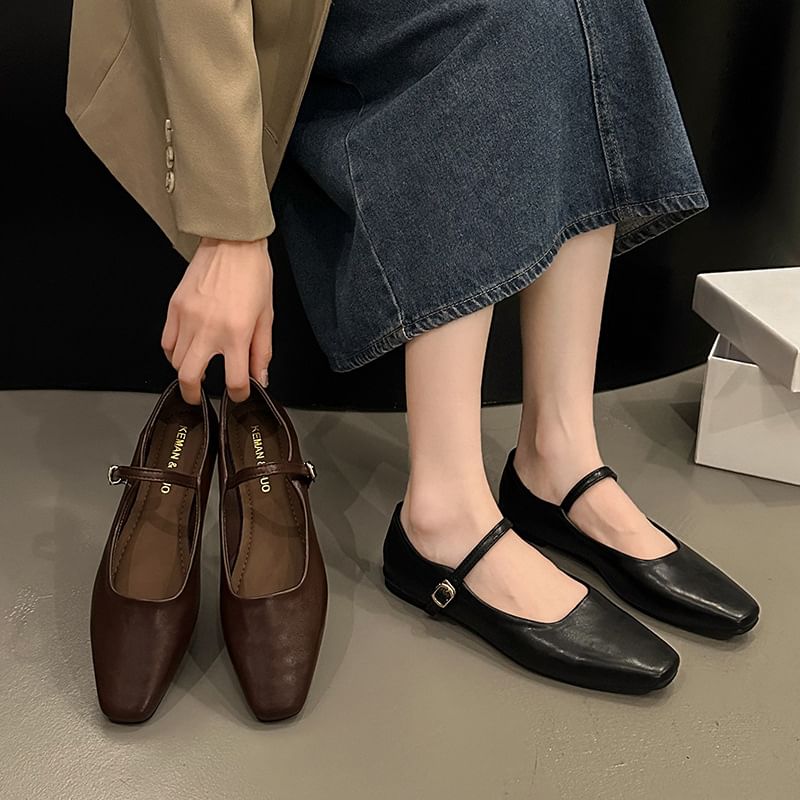 Square Toe Mary Jane Flats
