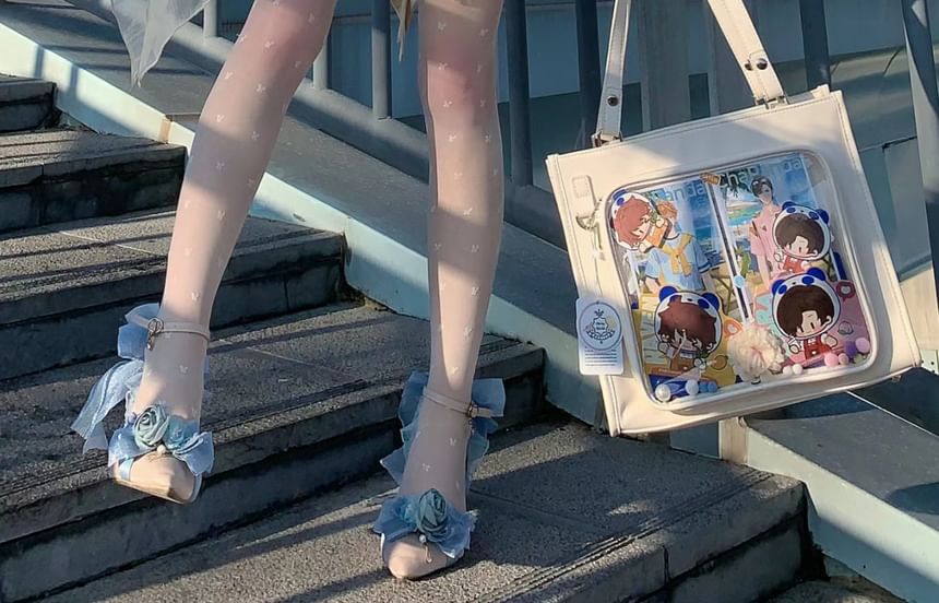 Sleeveless Lace Panel Bow Accent Tiered Lace-Up Mini A-Line Dress / Bow / Floral Brooch / Set