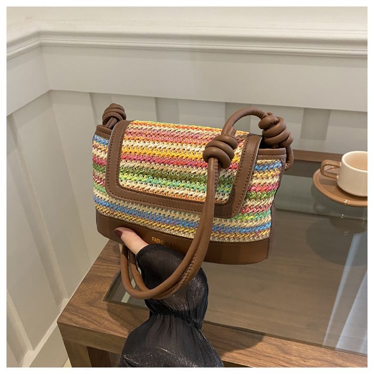 Striped Flap Shoulder Bag