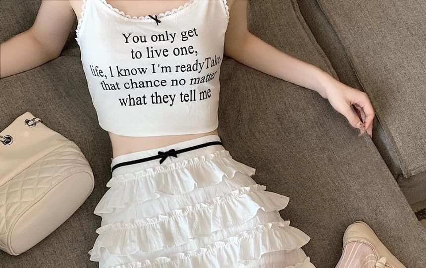 Bow Mini Rise High A-Line Tiered Skirt