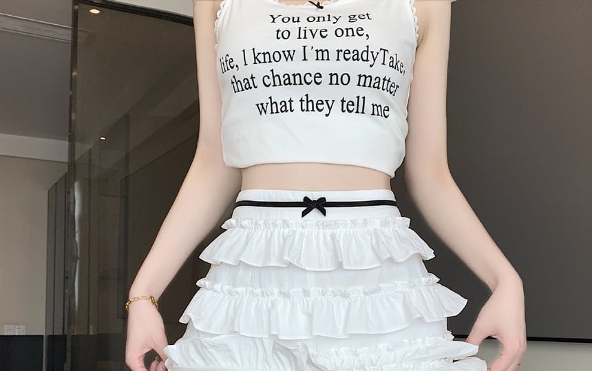 Bow Mini Rise High A-Line Tiered Skirt