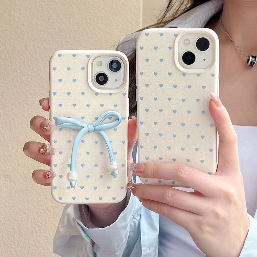 Heart Leather Adhesive Faux Set Bow / Decoration Phone Case