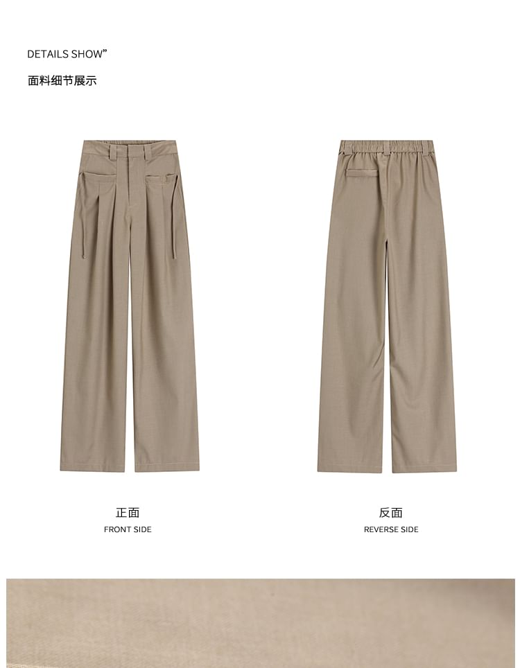 Suit Pants Wide High Plain Pleated Leg Rise