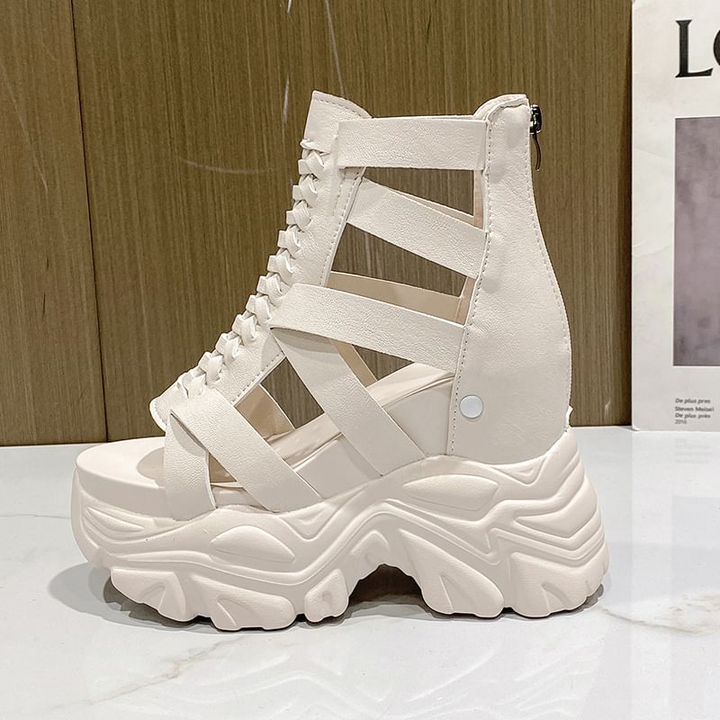 Platform Sandals Heel Strappy Lace-Up Chunky