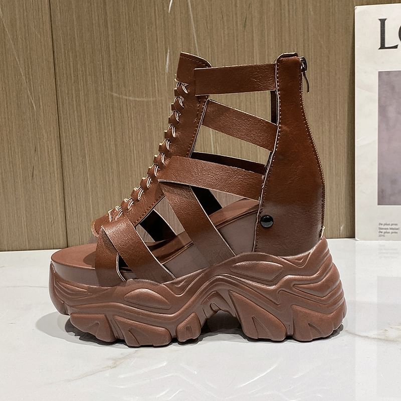 Platform Sandals Heel Strappy Lace-Up Chunky