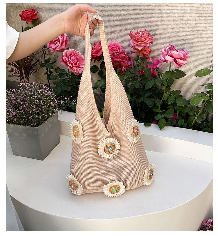 Knit Shopper Accent Bag Flower
