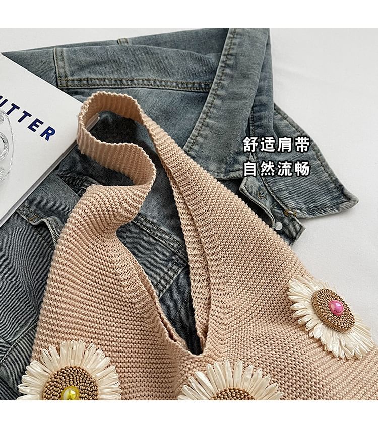 Knit Shopper Accent Bag Flower