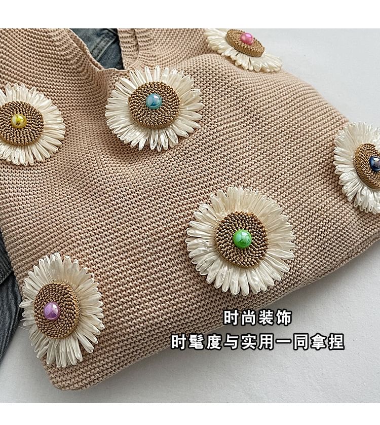 Knit Shopper Accent Bag Flower