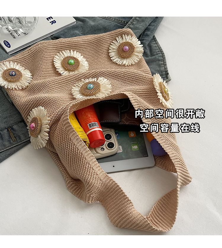 Knit Shopper Accent Bag Flower