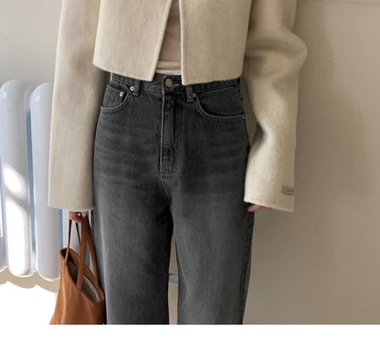 Collared Plain Single Buttoned Cropped Coat