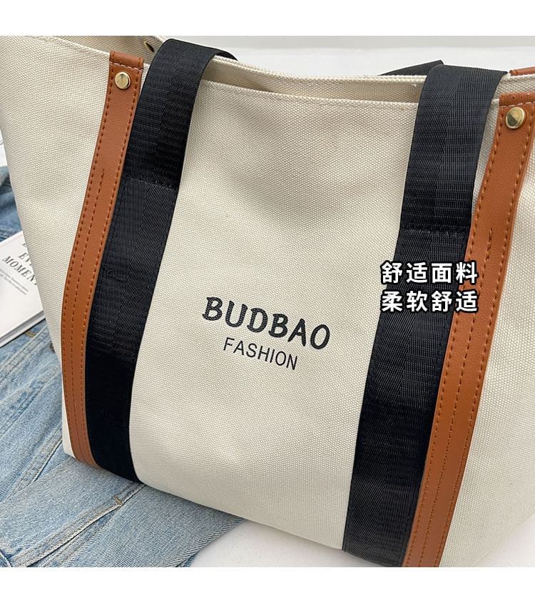 Print Lettering Tote Block Canvas Bag Color
