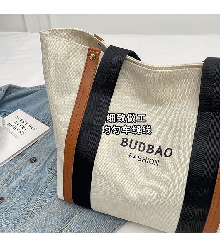 Print Lettering Tote Block Canvas Bag Color