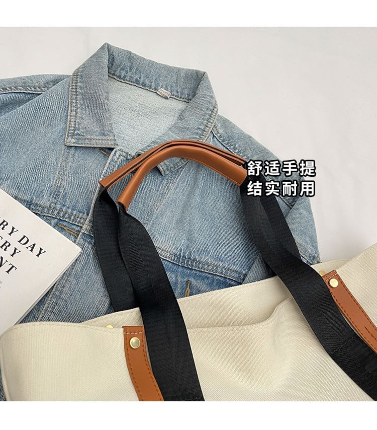 Print Lettering Tote Block Canvas Bag Color