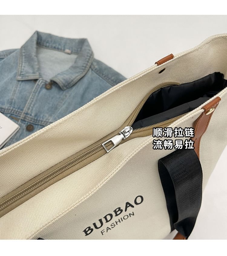 Print Lettering Tote Block Canvas Bag Color