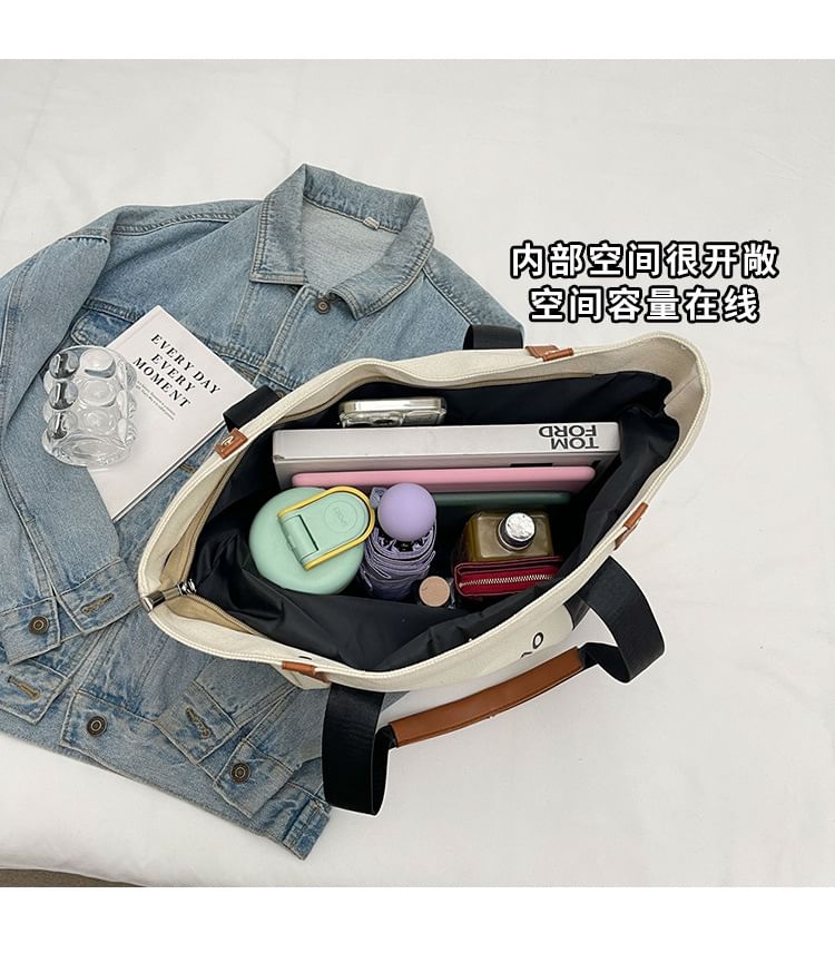 Print Lettering Tote Block Canvas Bag Color