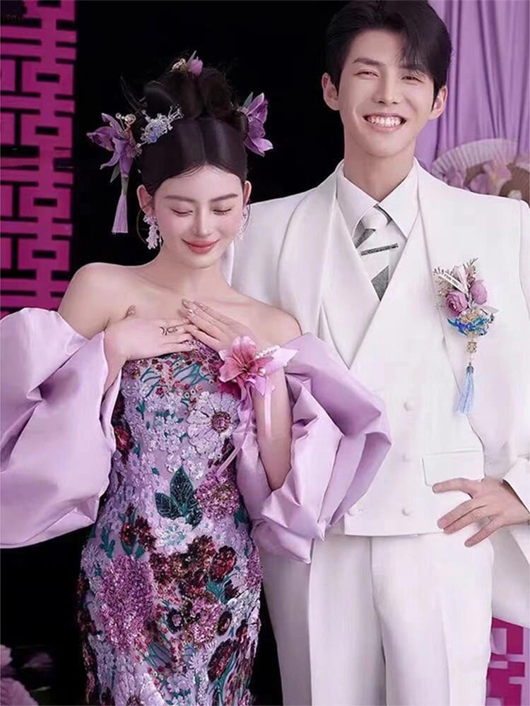 Strapless Floral Sequin Mermaid Evening Gown