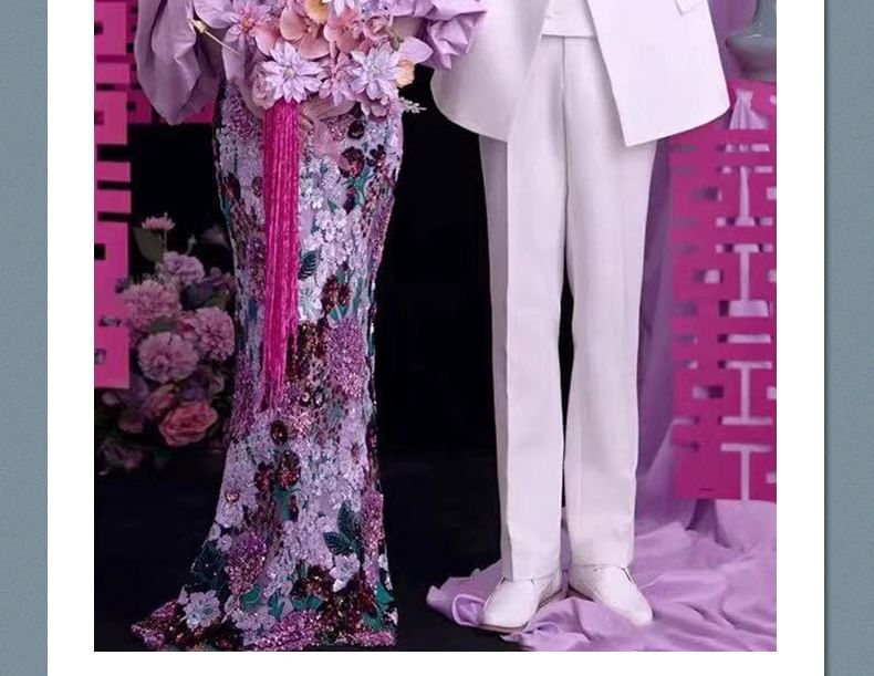 Strapless Floral Sequin Mermaid Evening Gown