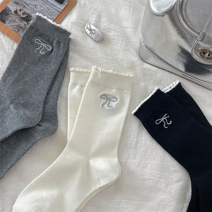 Bowknot Embroidered Crew Socks