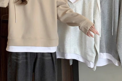 Two Tone Mock Two-Piece Oversized Hoodie