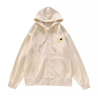 Star Print Zip Oversized Hoodie