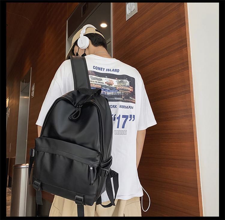 Backpack Leather Faux Multi-Pocket