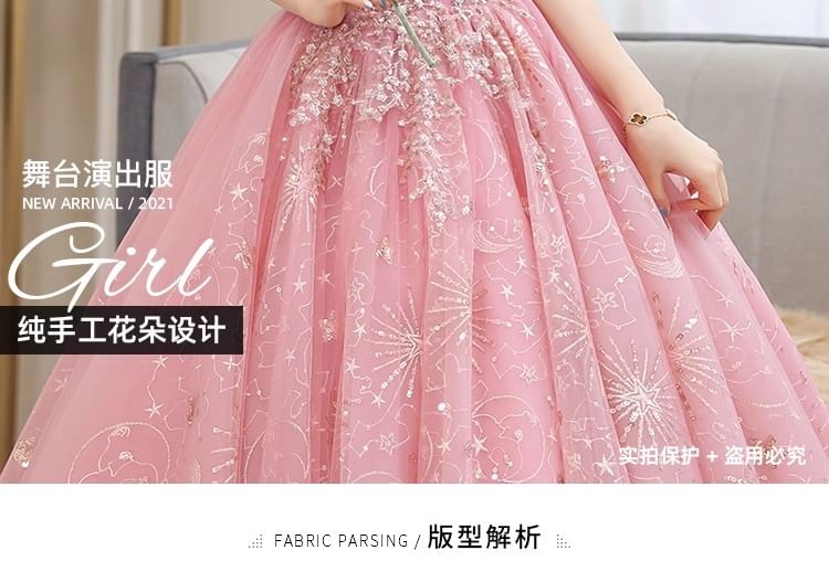 Cold Shoulder Floral Sequin Ball Gown