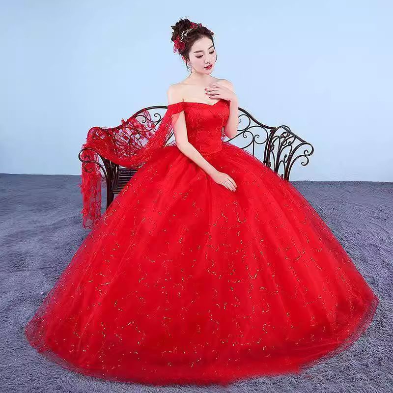 Off-Shoulder Floral Sequin Ball Gown