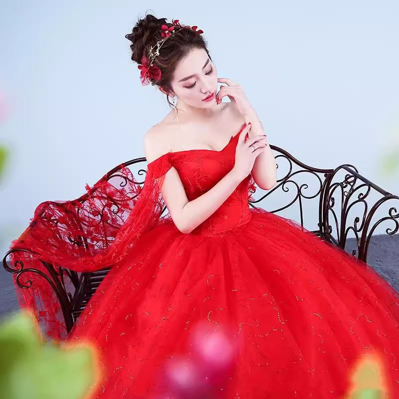 Off-Shoulder Floral Sequin Ball Gown