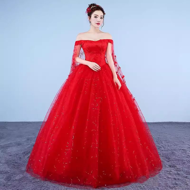 Off-Shoulder Floral Sequin Ball Gown
