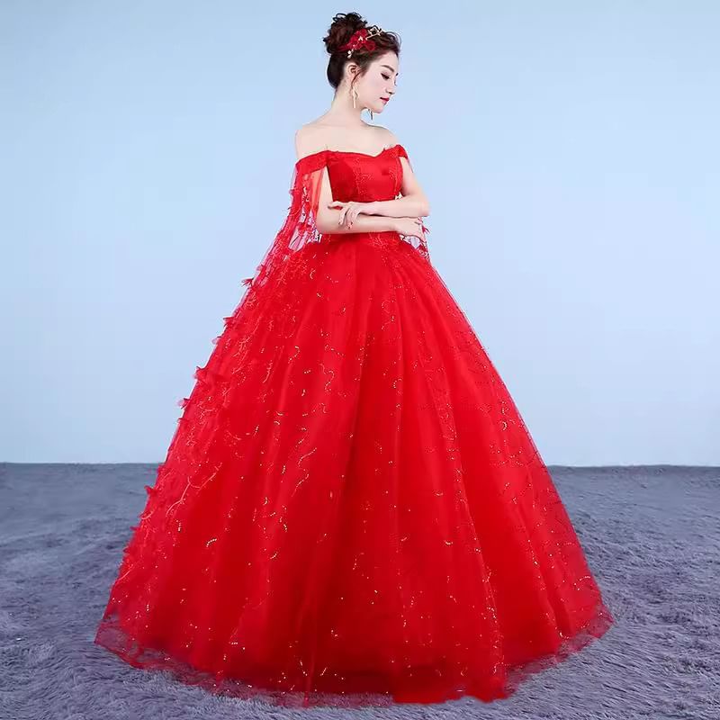 Off-Shoulder Floral Sequin Ball Gown