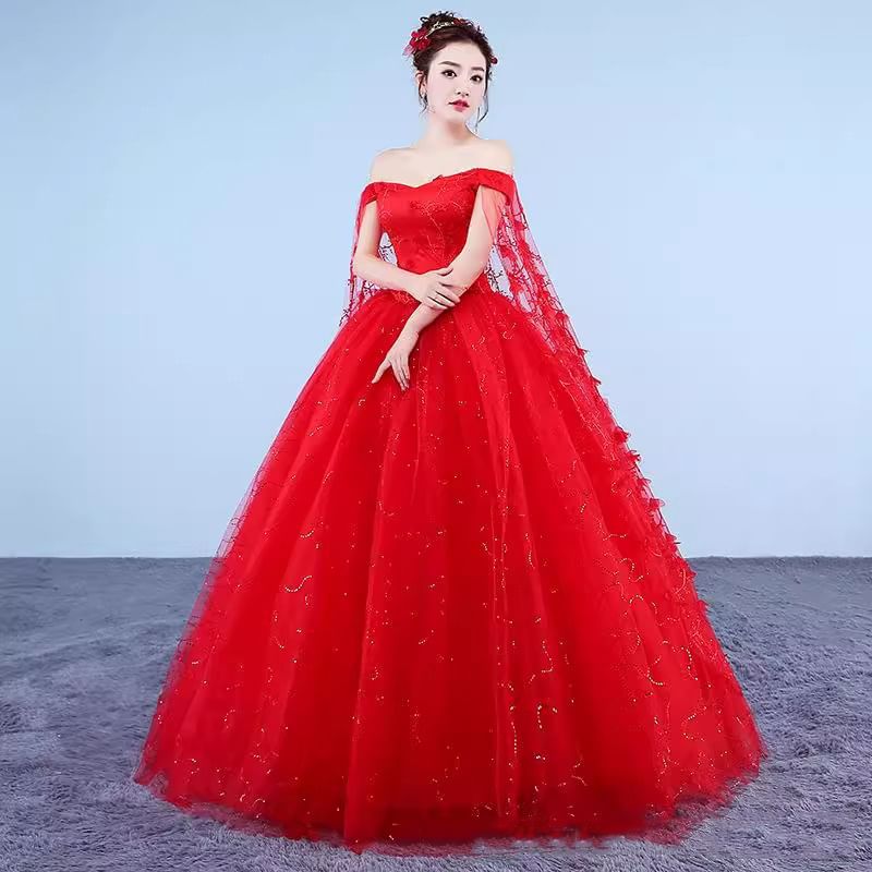 Off-Shoulder Floral Sequin Ball Gown