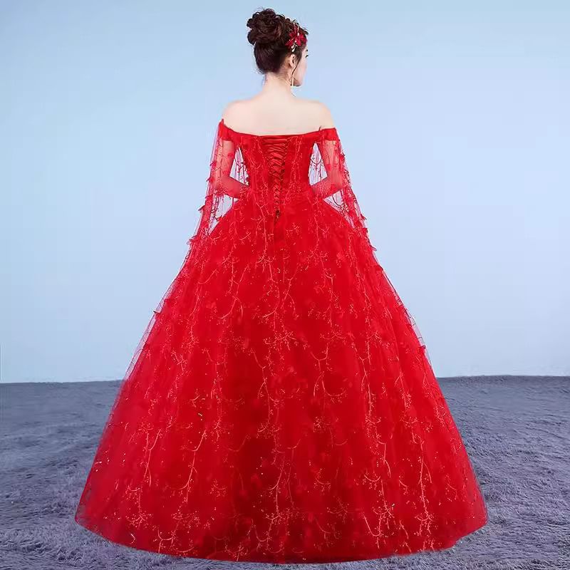 Off-Shoulder Floral Sequin Ball Gown