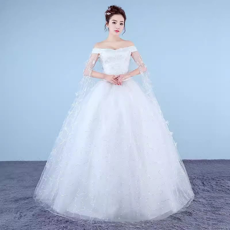 Off-Shoulder Floral Sequin Ball Gown