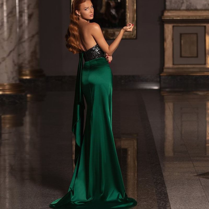 Sleeveless Sequin Panel Trained Sheath Evening Gown