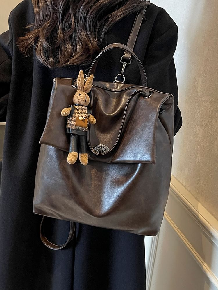 Faux Charm Leather Backpack With Flap