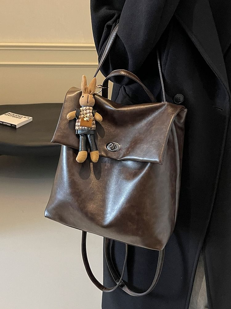 Faux Charm Leather Backpack With Flap